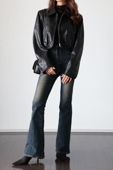 zip up eco leather short jacket / black - Madder vintage zip up eco leather short jacket / black - Madder vintage