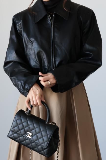 zip up eco leather short jacket / black - Madder vintage
