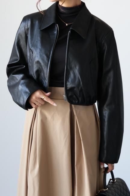 zip up eco leather short jacket / black - Madder vintage