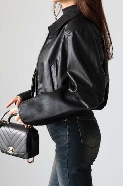 zip up eco leather short jacket / black - Madder vintage