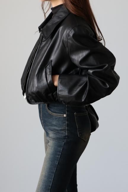 zip up eco leather short jacket / black - Madder vintage zip up eco leather short jacket / black - Madder vintage