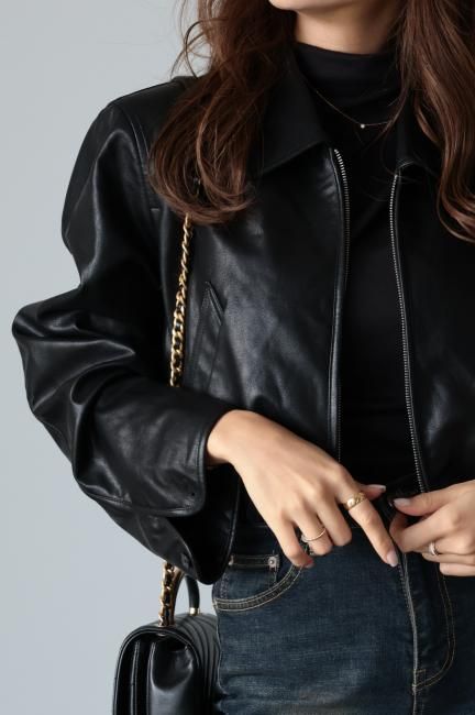 zip up eco leather short jacket / black - Madder vintage zip up eco leather short jacket / black - Madder vintage