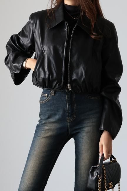豊富なギフト zip up eco leather short jacket / black - Madder vintage ジャケット・アウター