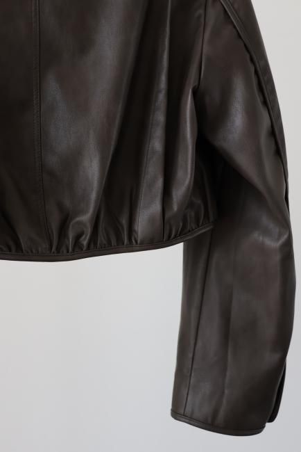 zip up eco leather short jacket / brown - Madder vintage