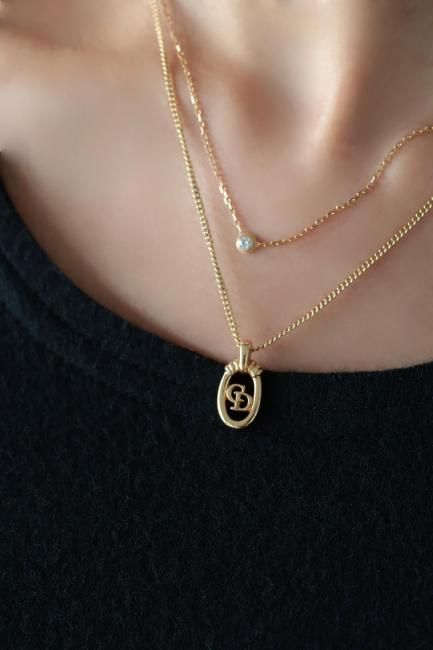 vintage】Christian Dior / CD logo oval top necklace - Madder vintage】Christian Dior / CD logo oval top necklace - Madder