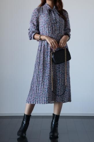 vintageribbon neck paisley pattern pleats dress
