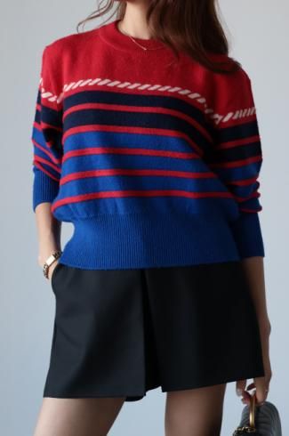 vintageYves Saint Laurent / round neck multi collar stripe knit sweater