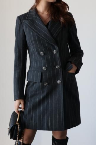 vintage70's ELGEE reefer collar double breasted stripe jacket 