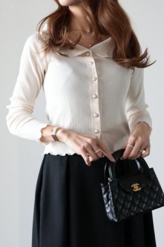 pearl button mellow rib knit top / ivory