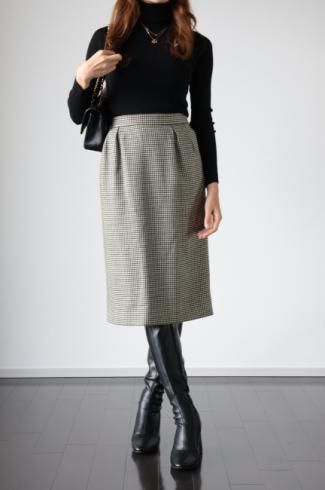 vintageYves Saint Laurent / hounds tooth wool skirt