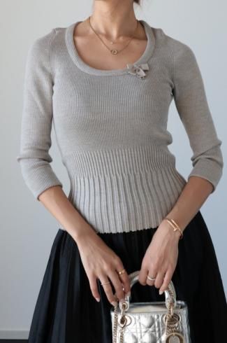 USEDChristian Dior / CD logo charm U neck rib top