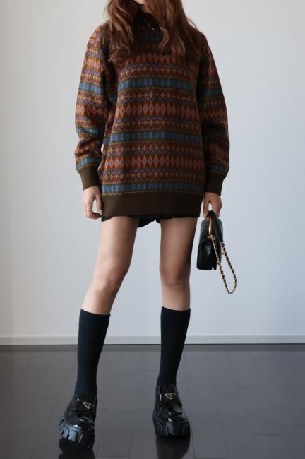 vintage】Christian Dior / high neck argyle knit sweater vintage】Christian Dior / high neck argyle knit sweater