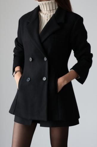 A line double breasted wool jacket / black