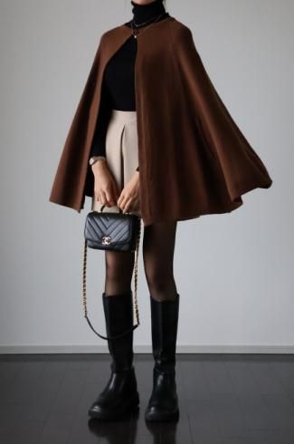 cashmere mix wool cape / brown