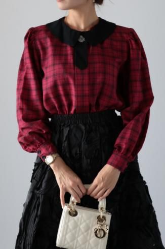 vintageChristian Dior / eton collar bijou decoration check blouse