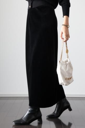 velours A line long skirt / black