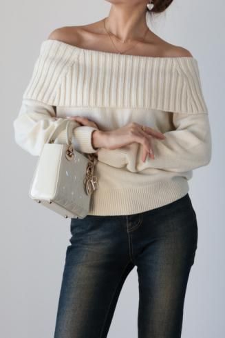 2way off shoulder knit top / ivory