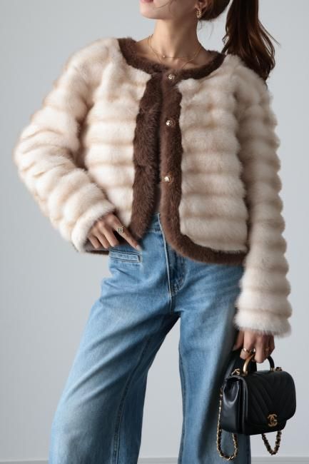 wave design eco fur jacket / beige - Madder vintage wave design eco fur jacket / beige - Madder vintage
