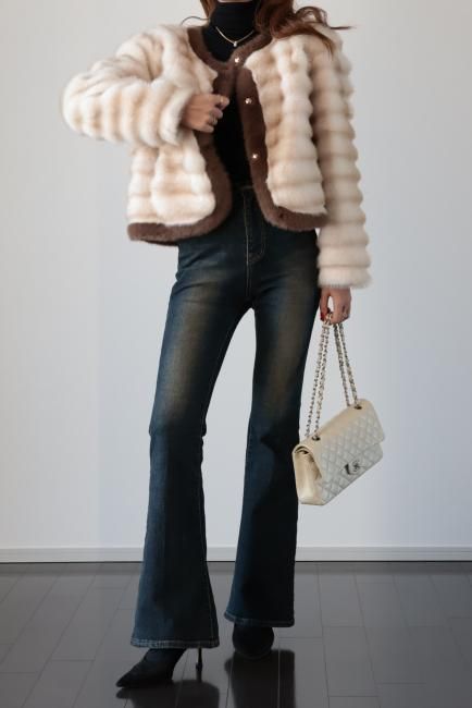 wave design eco fur jacket / beige - Madder vintage