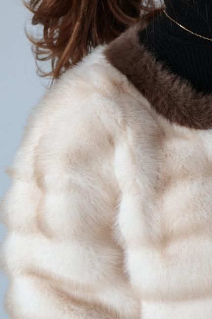 wave design eco fur jacket / beige - Madder vintage