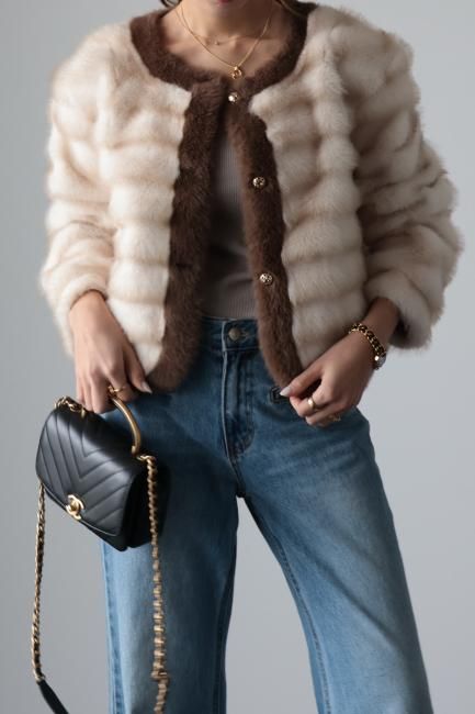 wave design eco fur jacket / beige - Madder vintage