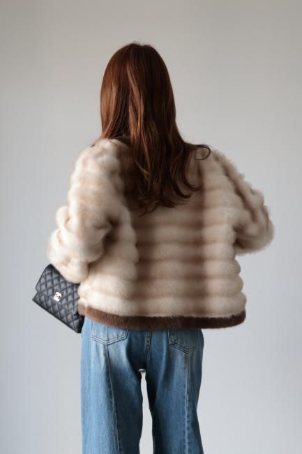 wave design eco fur jacket / beige - Madder vintage