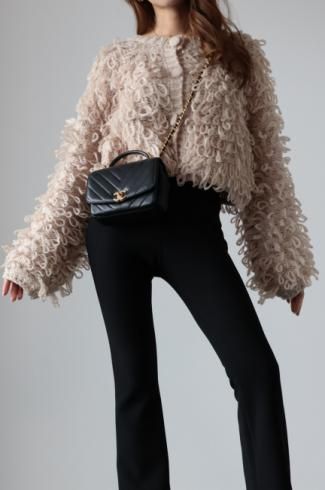 loop yarn short knit cardigan / beige