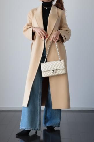 peaked lapel collar HAND MADE wool coat / beige