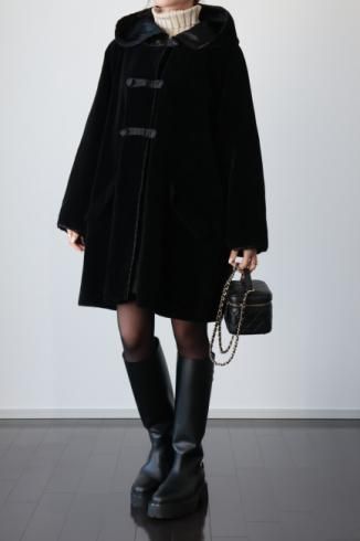 vintagedouble breasted velours hooded coat 