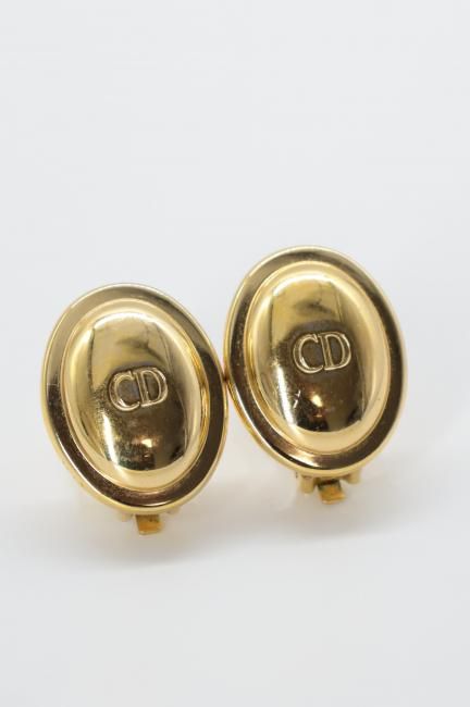 vintage】Christian Dior / CD logo oval earrings - Madder vintage