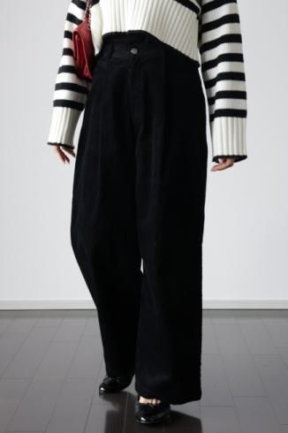 high waist wide corduroy pants / black