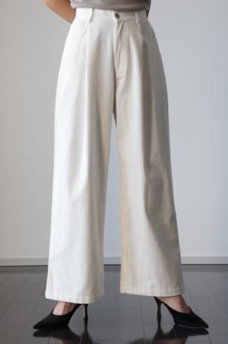 high waist wide corduroy pants / white