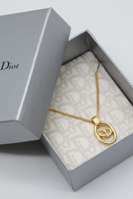 vintage】Christian Dior / CD logo oval top necklace - Madder