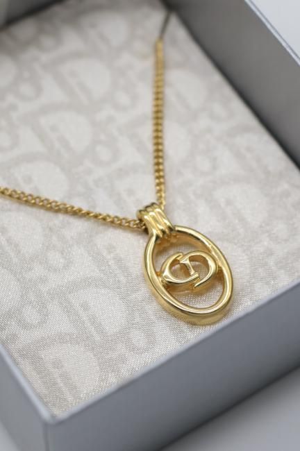 vintage】Christian Dior / CD logo oval top necklace - Madder