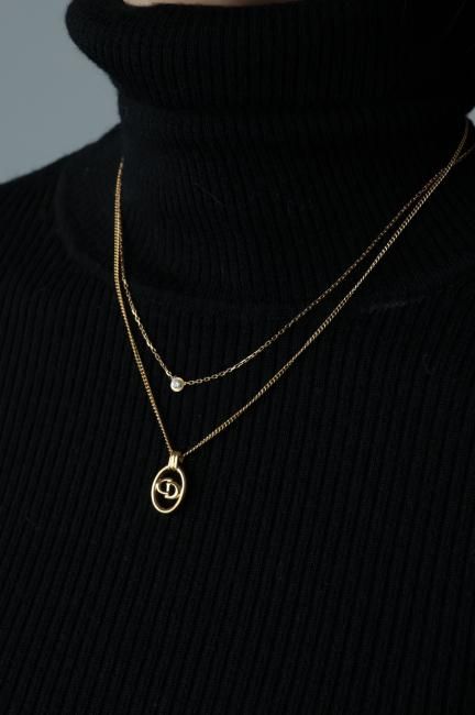 vintage】Christian Dior / CD logo oval top necklace - Madder vintage】Christian Dior / CD logo oval top necklace - Madder
