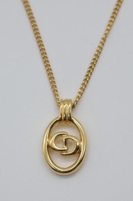 vintage】Christian Dior / CD logo oval top necklace - Madder