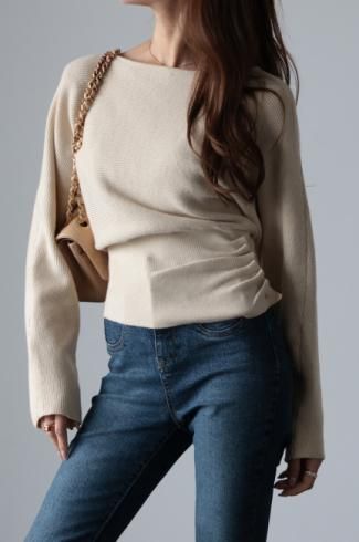 side button waist shape rib top / oatmeal
