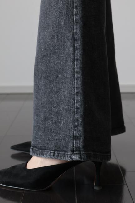 high waist flare cut denim pants / ash black - Madder vintage
