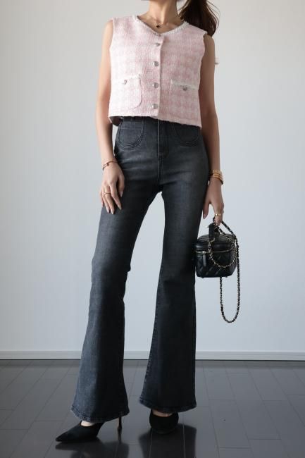 madder vintage 大人気デニム high waist flare cut denim pants / ash black - Madder vintage