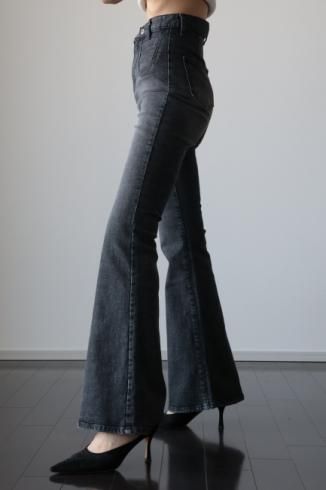 high waist flare cut denim pants / ash black