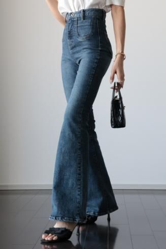 high waist flare cut denim pants / blue