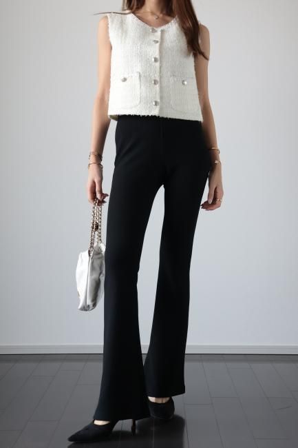 silver button piping tweed vest / ivory - Madder vintage