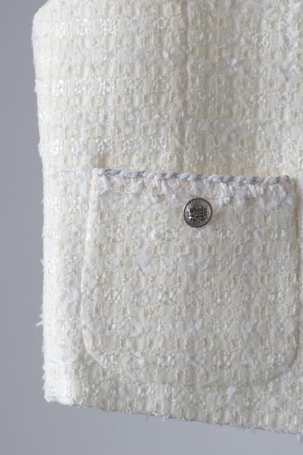 silver button piping tweed vest / ivory - Madder vintage