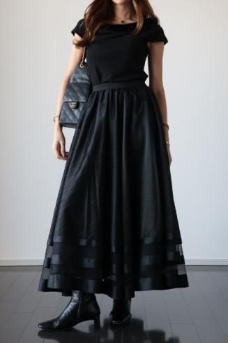MAISELsatin piping layered tulle skirt / black