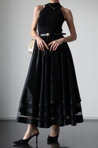 MAISELsatin piping layered tulle skirt / black