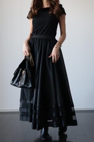 MAISELsatin piping layered tulle skirt / black