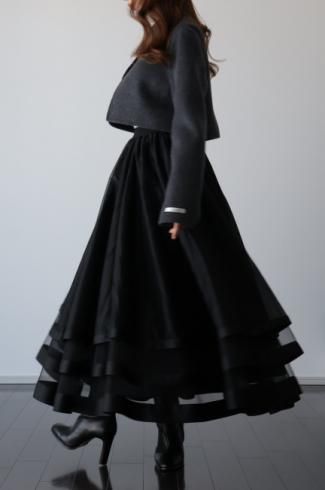 MAISELsatin piping layered tulle skirt / black