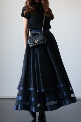 MAISELsatin piping layered tulle skirt / navy
