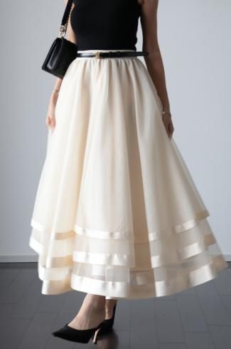 MAISELsatin piping layered tulle skirt / ivory