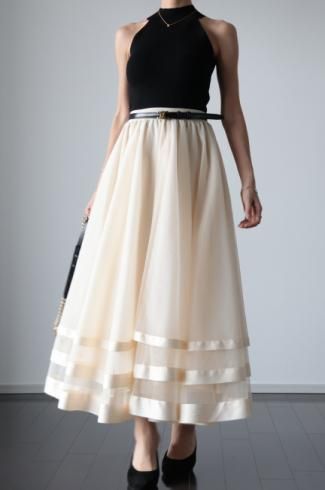 MAISELsatin piping layered tulle skirt / ivory